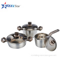 High quality 5 layer capsule bottom stainless steel cookware set with glass lid